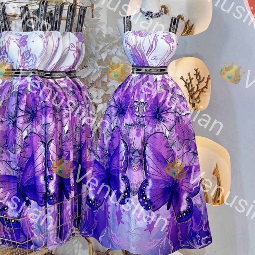 Purple Butterfly sleeveless maxi dress Dio r